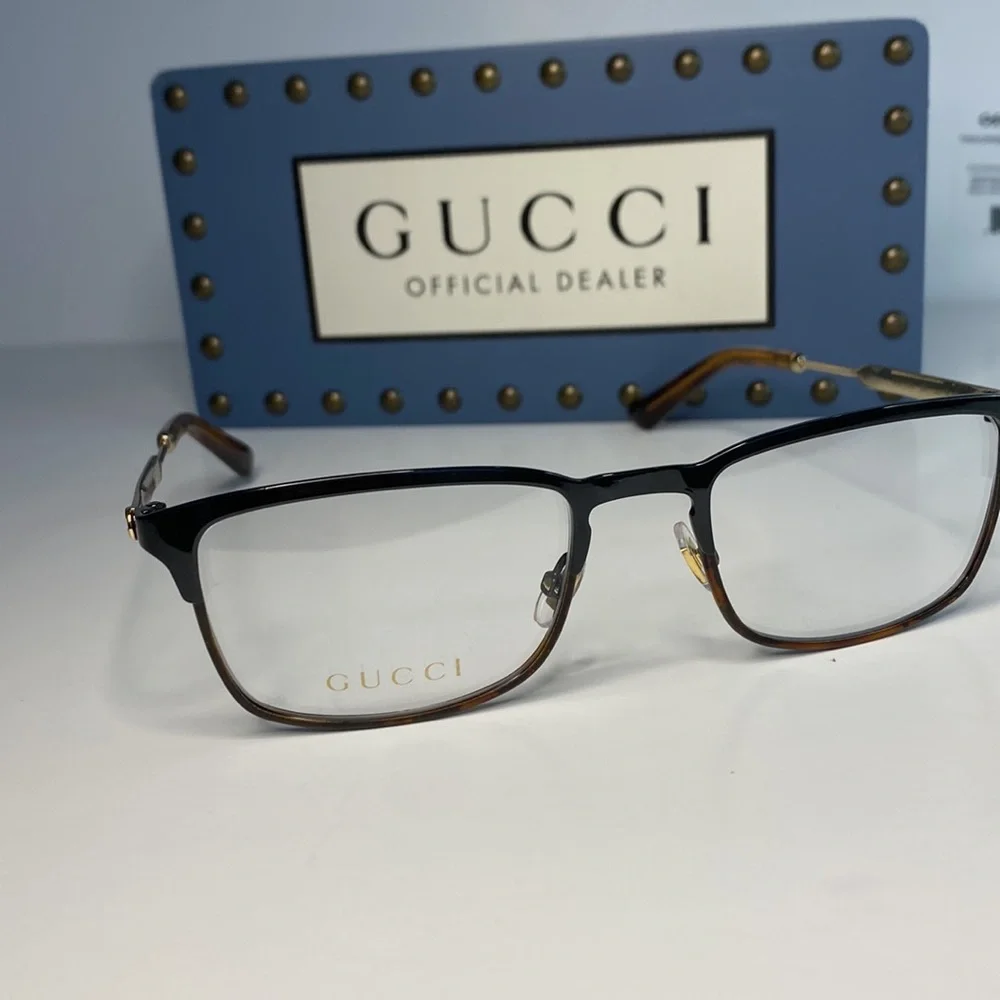 New - Gucci Eyeglasses GG0135O 004 52mm Black on Havana / Demo Lens